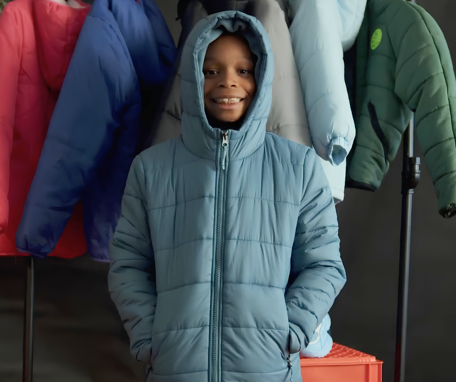 Happy boy in free Operation Warm winter coat